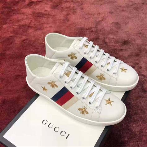 gucci white ace bee-embroidered sneakers|Gucci ace sneakers for women.